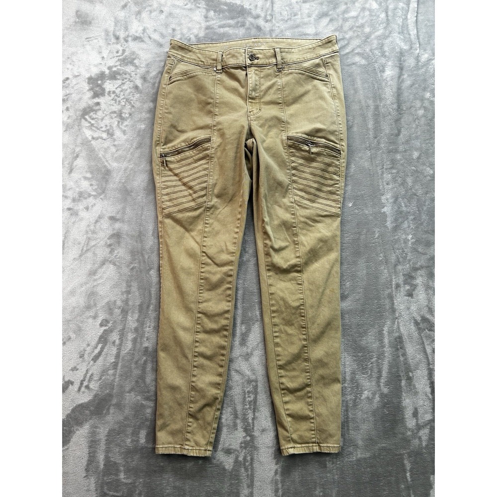 White House Black Market Jean Women Sz 12 Tan Terrain Moto Skinny Stretch Ribbed